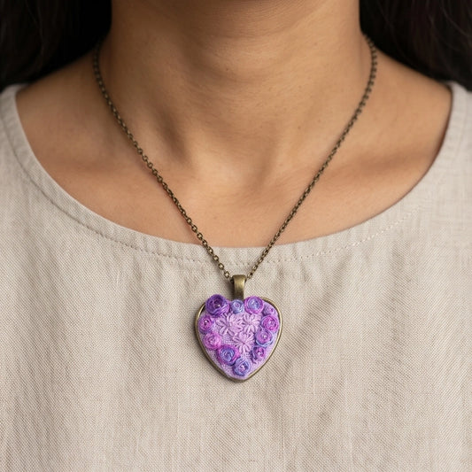 The Antique Shaded Lavendar Roses Bouquet Necklace