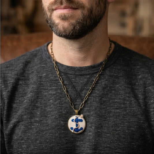 The Antique Navy Blue Anchor Men's Necklace
