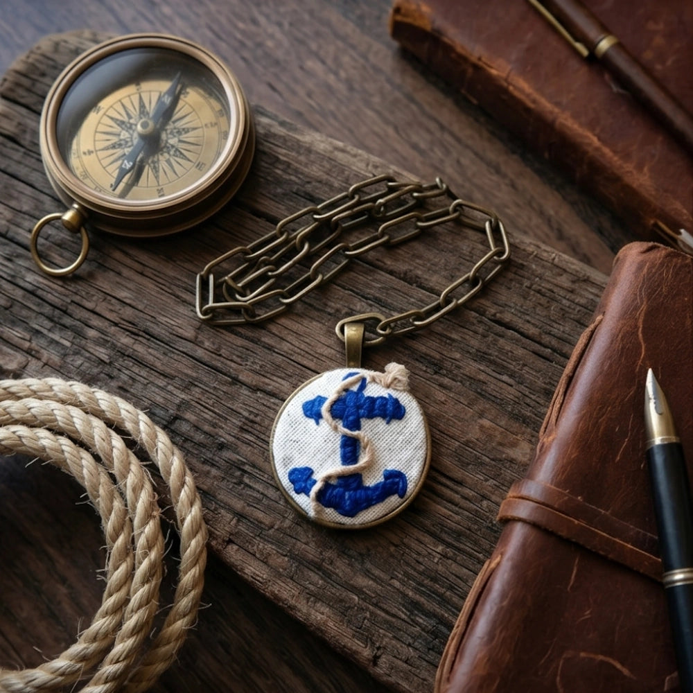 The Antique Navy Blue Anchor Men's Necklace