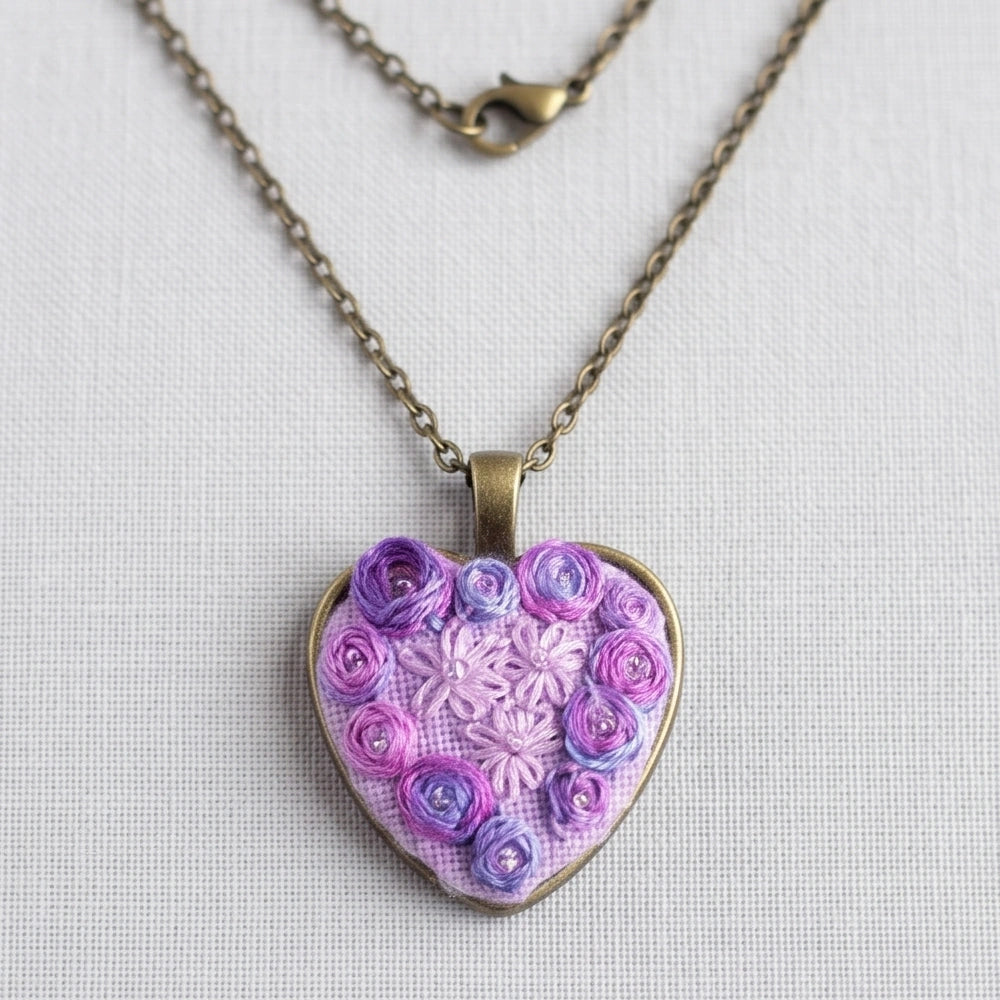 The Antique Shaded Lavendar Roses Bouquet Necklace