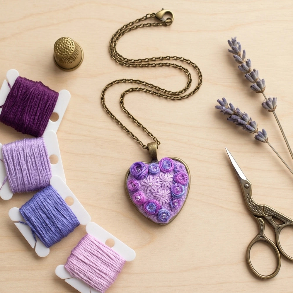 The Antique Shaded Lavendar Roses Bouquet Necklace