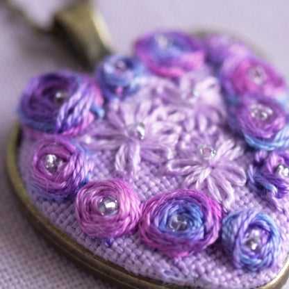 The Antique Shaded Lavendar Roses Bouquet Necklace